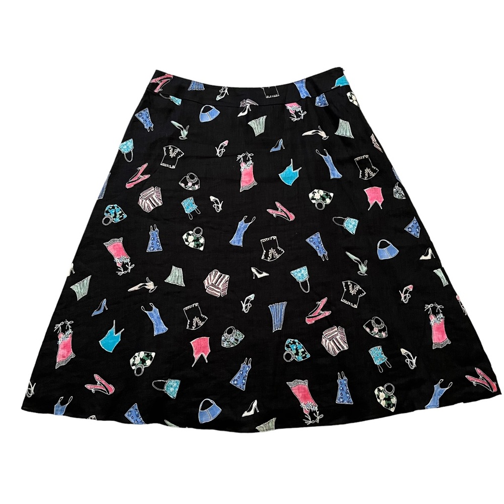 Liz Claiborne Black Aline Linen Skirt with Fashion Novelty Print 14